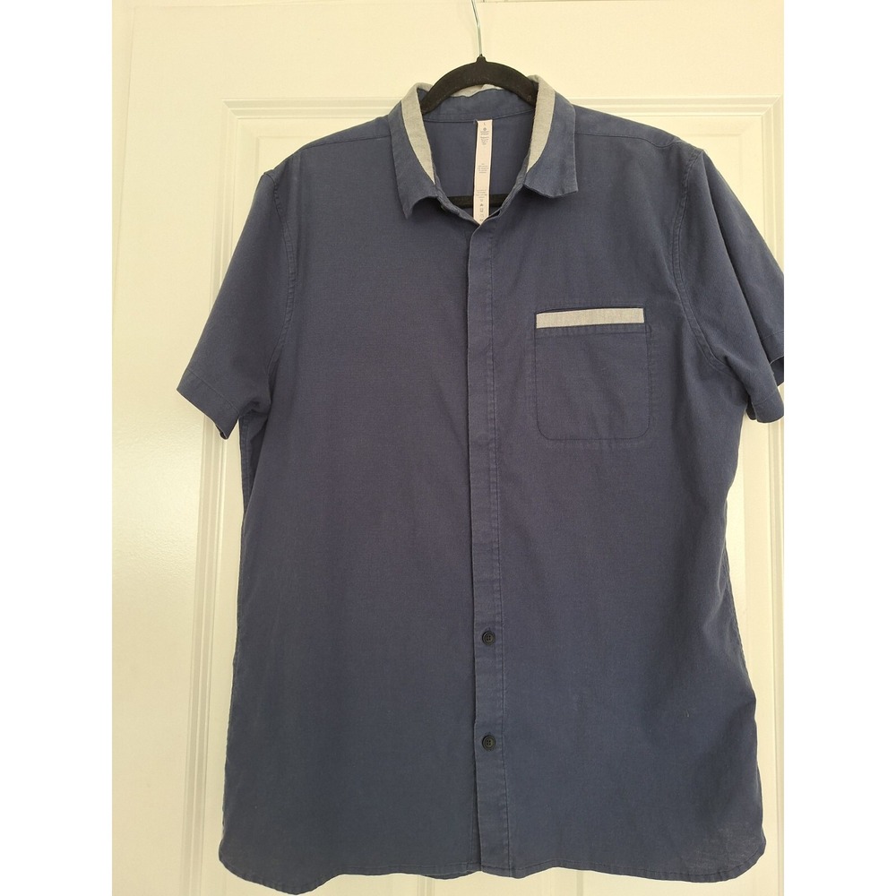 Lululemon Shirt Mens Size L Blue Short Sleeve Button Up *spotting‎